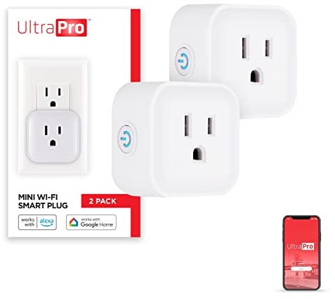 UltraPro Smart Plug WiFi Outlet, Smart Home, Smart Switch, Smart Outlet, Works With Alexa, Echo & Google Home, No Hub Required, App Controlled, ETL Certified, Electrical Outlet Switch, 2 Pack, 51410