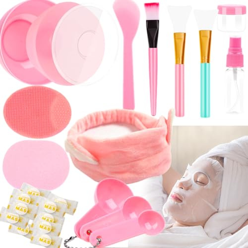 XUBX 10 Stück Gesichtsmaske Pinsel Set, Silikon Pinsel Mixing Mask Tool Kit, Bürste, Gesichtspflege Schüssel, MessungsLöffel Kit, Schwamm, Gesichtspflege Tools Kit