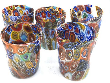 Murrina - Verre de Murano, en forme de feuille d'or, verre de Murano, fabriqué en Italie (5 verres)