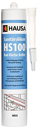 HAUSA Sanitär-Silikon HS100 Weiß 310ml hochelastische Fugendichtmasse für Bad Dusche Küche schimmelresistenter wasserdichter Acetat Silikon-Dichtstoff in Kartusche zum Abdichten Verfugen