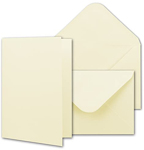 Set di 50 buste con buste formato DIN A6/C6, color crema vaniglia, con confezione regalo, biglietti d'invito lucidi da 10,5 x 14,8 cm, set di biglietti per attività manuali
