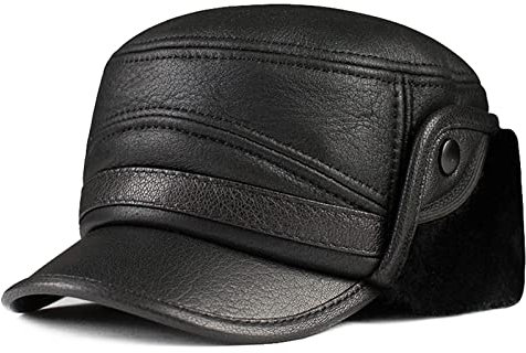 DongBao Herren Wintermütze mit Ohrenklappe,Leder Fliegermützen Militär Kappe Herbst/Winter
