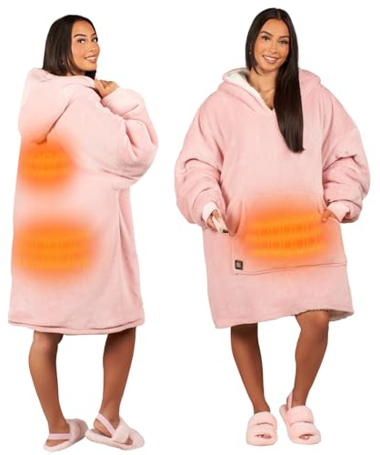 OHS Electric Heated Hoodie Blanket, Gifts for Mum Women Sherpa Lined Fleece Throw Oversized Giant Jumper Wearable Sweatshirt Christmas Gifts for Her, Blush Pink
