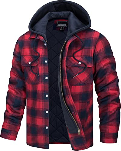 TACVASEN Chemise Homme à Capuche Veste en Flanelle Matelassée Chemise à Carreaux Col Maillot de Bûcheron
