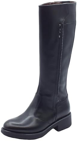 NeroGiardini I411873D Guanto Nero Stivali per Donna in Pelle con Tacco Basso e Lampo