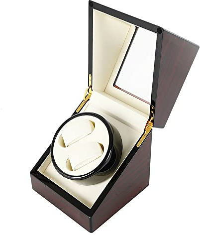 WindWilder Uhrenbeweger Box für Automatikuhren 2 Uhren Automatische Watch Winder Box Schwarz Holz Uhrenbox Herren Damen Delux Geschenk Automatischer Uhrenwender mit Leisem Motor, 18x18x21cm
