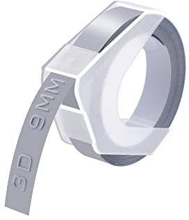 Cruxer Prägeband, kompatibel mit Dymo Omega Etikettenband, selbstklebendes Dymo Prägeband, 9 mm x 3 m, weiß auf silberfarben, Vinyl-Etiketten für DYMO Omega Junior Prägeetikettenmacher, 30 Stück