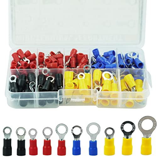 150 Pezzi Ring Connettori Elettrici Set, Isolati Capicorda Elettrici Crimp, Crimpatrice Crimp Terminale Set