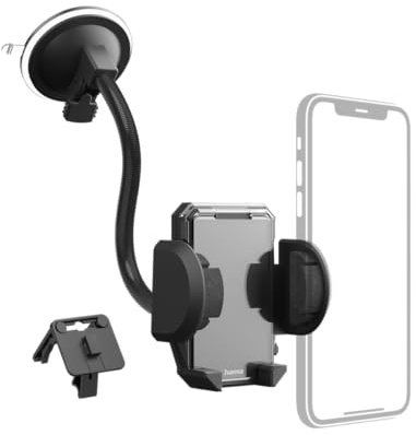 Hama - Kit de Soporte para teléfono de Coche Universal (Juego de Soporte para teléfono para Coche, 2 en 1 Clip para ventilación y Ventosa, Giratorio 360°, para móvil de 4 a 11 cm), Color Negro