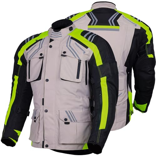 Bikers Gear Australia - Chaqueta de motocicleta para hombre, chaqueta impermeable de cordura con armadura CE reflectante de alta visibilidad (EN 1621-1), beige, 38