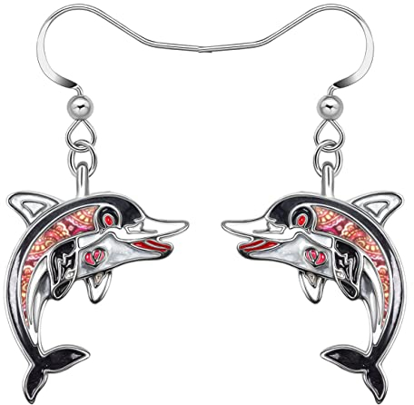 RAIDIN Boucles d'oreilles pendantes en alliage émaillé avec animaux marins hippocampe requin baleine méduse pieuvre dauphin pour Femmes Filles vie marine Bijoux pour Cadeaux Charms (Dauphin D)