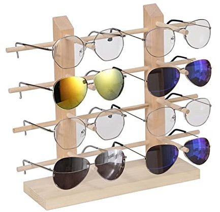 Boutihao Espositore per Occhiali Creativi Occhiali da Sole in Legno Rack Supporto a 4 Strati per 8 Paia di Occhiali Porta Occhiali Da Sole per Esporre Occhiali e Gioielli, Orologi