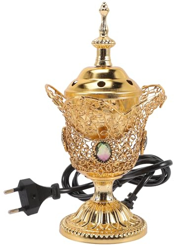 HOMSFOU Bruciatore Di Incenso Elettrico Arabo in Metallo Vintage 8.07 Pollici Porta Incenso Per Casa E Decorazione Soggiorno Stile Medio Oriente Con Spina Ue