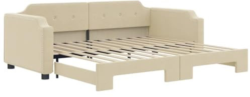 vidaXL Tagesbett, Sofabett Ausziehbar, Gästebett Schlafsofa für Schlafzimmer Wohnzimmer, Ausziehbett Sofa Bettsofa, Creme 90x200cm Stoff