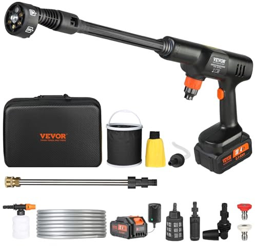 VEVOR Cordless Pressure Washer, 652-PSI 1.0 GPM Portable Power Cleaner, Handheld High-Pressure Car Washer Gun with 4.0Ah Battery, Charger, 6-in-1 Nozzle, for Home/Floor Cleaning & Watering