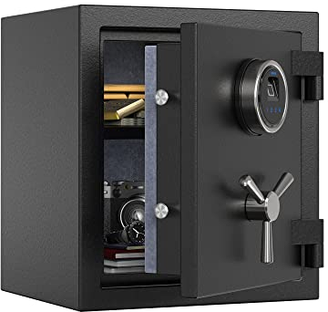 RPNB Digitaler Feuerfester Tresor, Fingerabdruck-Feuerfester Heimtresor mit Touchscreen, Abnehmbarer Ablage und Sicherem 3-Speichen-Griff, Geeignet für Home-Office-Hotels, 23.8 L, Schwarz
