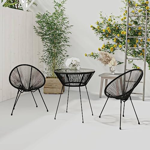 MNISDFL Terrassenmöbel Gartensofa Möbelsets Gartenlounge Set Loungemöbel 3-TLG. Garten-Essgruppe PVC Rattan Schwarz