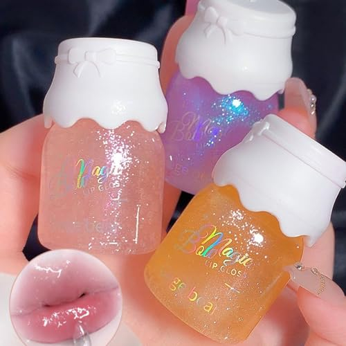 Baorder 3Pcs Shimmer Lip Gloss Set,Huile Hydratante Pour les lèvres, Gloss Clair et Brillant pour les Femmes