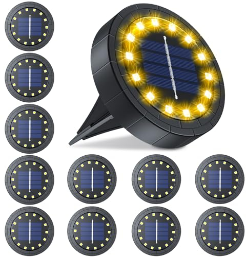GIACOMO 14LED Luci Solari per Giardino IP65, Nuovo stile 2024 Lampade Solare Esterno Incasso Faretti a Terra Luce Sepolta Solare Impermeabile per Prato Vialetto Scala Paesaggio, Bianco Freddo