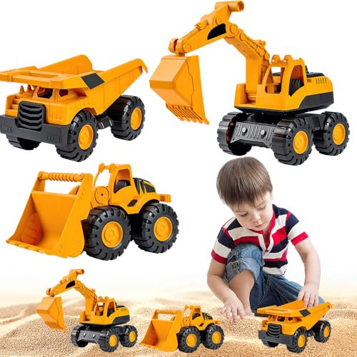 Lotvic Bagger Spielzeug, 3 Pcs Sandspielzeug Bagger Sandkasten, Sandkasten Spielzeug, Mini Traktor Bulldozer Diecast Vehicle, BaggerFahrzeug Spielzeug mit Trägheit, Geschenk für Kinder Ab 3 4 5 Jahr