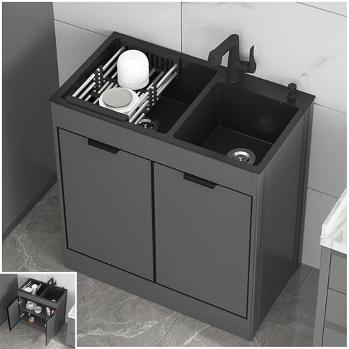 DIHRVTHC Waschbecken Singleküche Küchenspüle Spülbecken, Spülenschrank Mit Spüle Und Armatur, Set Spüle + Unterschrank Mit 2 Tur, Senke Kitchen Sink, Gastro Spültisch Edelstahlspüle(72cm)