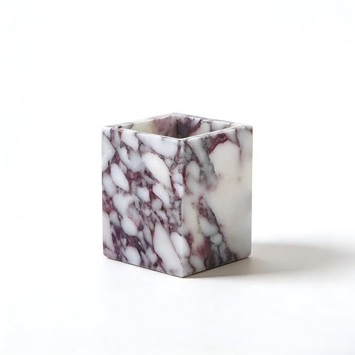 Artisanal Abode Stiftebecher aus Naturmarmor, quadratisch, 8,1 cm | Stiftebecher aus Naturmarmor für Stifte, Schminkpinsel, Zahnbürsten und kleine Accessoires auf Schreibtisch oder Waschtisch.