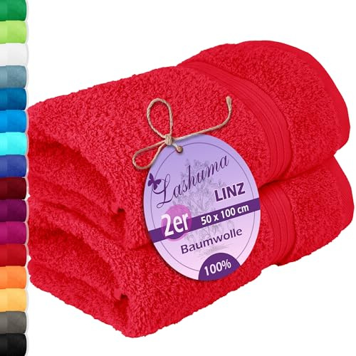 Lashuma 2er Handtuch Set Dame Rot - Scharlach, Linz Gesichtshandtücher 50x100 cm