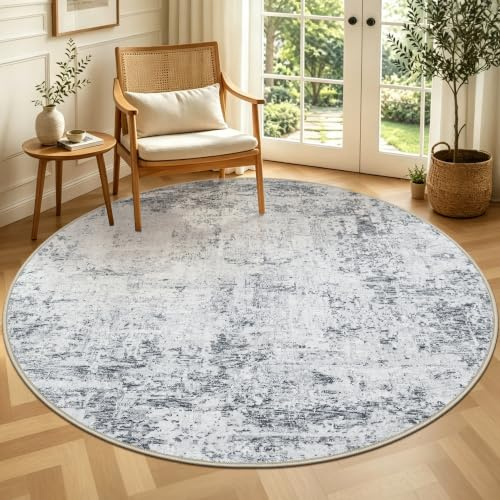 Capslpad Grau Abstrakt Teppich Rund ø160cm Moderner rutschfest Teppich Wohnzimmer Runder Waschbar Rund Teppiche Kurzflor Weich Runder Beige for Schlafzimmer Studie Heimbüro Dekor