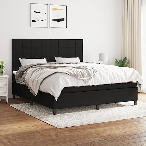 OHOOWOO Boxspringbett mit Matratze Schwarz 180x200 cm Stoff,Hochwertiges Boxspringbett mit Taschenfederkernmatratze und verstellbarem Kopfteil für optimalen Schlaf