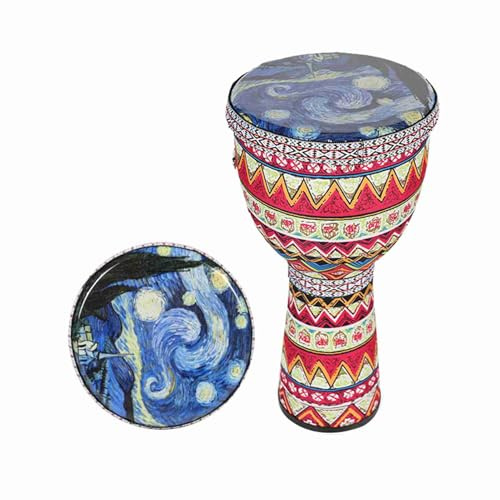 Djembe-Trommel, 8-Zoll-PVC-Kohlefaser, Ultraleichte Handtrommel, Djembe-afrikanische Trommel mit Riemen für Anfänger von Erwachsenen und Kindern (1)