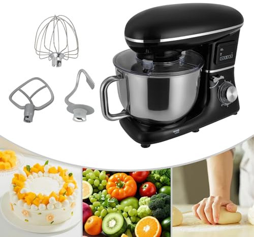 1500W Kocher Elektrischer KüChenmixer 6.2 L Digitalanzeige Touchscreen Küchenmaschine auf 6+1 Mischgeschwindigkeiten Zum Backen Weiß (Schwarz)