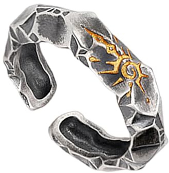 [Psdndeww] Bague de sceau en pierre de souhait naturelle pour homme symbole de bonne chance bandes de doigt taille réglable bague ouverte accessoires unisexe, Cuivre