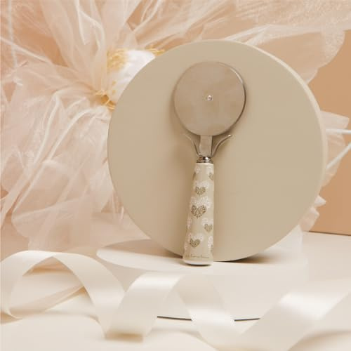 CLARALUNA Bomboniera Matrimonio Utile Tagliapizza con Manico in Porcellana (Decoro Cuori)