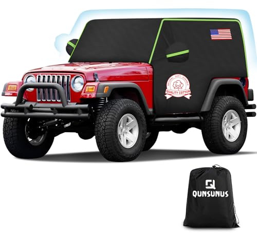 QUNSUNUS Cab Cover for Jeep YJ TJ 2 Door, Half Car Cover with Cotton Liner, All Weather Waterproof Rain Cover with Straps for Wind, Sun, UV and Dust Protection