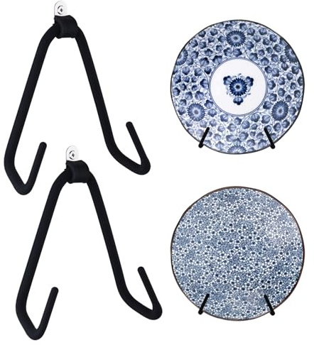 Wandhalterung für 17,8–35,6 cm große Teller, verstellbarer vertikaler Tellerständer, Silikonbeschichtung, Schwarz, große Größe, 2 Stück