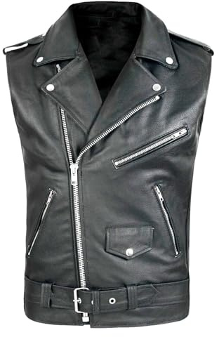 Faonkeew Leather Vest Men's Zip Chopper Vest Biker Vest Motorcycle Vest Cowl Leather Biker Rocker Motorcycle Club Vest Sleeveless Faux Leather Jacket Classic Brando Style Gilet, black, M
