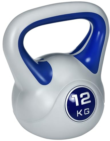 SPORTNOW Kettlebell, 12kg Kettle Bells with Handle for Home Gym Weight Lifting and Strength Training, Dark Blue and Grey