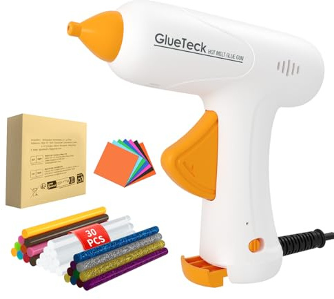 GlueTeck Hot Glue Gun Kit, Anti-Scald Nozzle, Fast Heating Mini Melt Gun with 30pcs Glue Sticks for Crafting, DIY, Art, Home Quick Repairs(White)