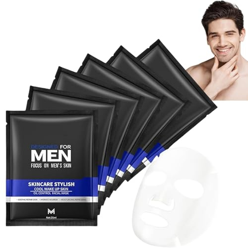 6PCS Mens Face Mask Set,Face Masks for Men,Skincare Gift Set for Men,Mens Facial Care Kit,Anti Aging Face Mask,Sheet Face Masks Multipack,Friendly to All Skin,Refreshing & Oil Control,Hydrating Sheet