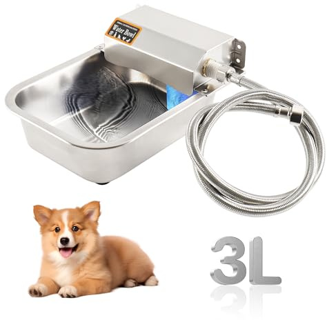 Hanured® Abbeveratoio Automatico in Acciaio Inox, con tubo dell'acqua da 1 m, per Cani Taglia Polli Bovini Pecore Pollo, 3L