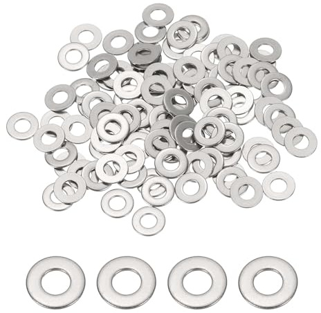PATIKIL 100 Pzas Arandelas Planas De Acero Inoxidable 304 M2 x 5mm x 0.3mm | Arandela Redonda Metálica Pequeña Separadora, Para Tornillos Tuercas Y Pernos, Assortment