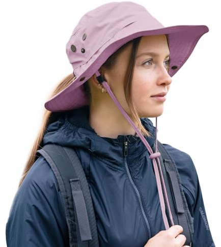 TOP-EX brett brätte damer solhatt, SPF 50, UV-skydd, vattentät, safari-hatt, vikbar, utomhus solhatt för promenader, fiske, med hästsvanshål