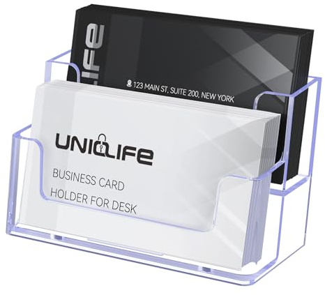 Uniclife acrilico portabiglietti da visita per scrivania 2 slot chiaro stand per biglietti da visita per uomini e donne, 120 carta di capacità