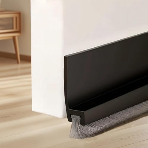 Wendict 100cm Burlete Silicona Puerta, Burlete para Puerta con Cepillo, Autoadhesivo para Burlete, Junta de Cepillo para, Negro