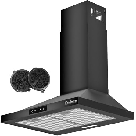 Karinear Dunstabzugshaube 60 cm, A++ Abzugshaube Umluft & Abluft, 380 m³/h Wandhaube mit Touch-Bedienung und LED-Beleuchtung, 3 Stufen, mit CBCF002X2 Aktivkohlefilter, Edelstahl