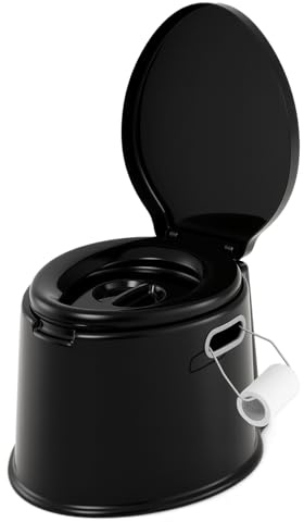 COSTWAY Inodoro Portátil para Camping con Tapa y Soporte para Papel Higiénico Inodoro Móvil para Viaje Acampar Senderismo