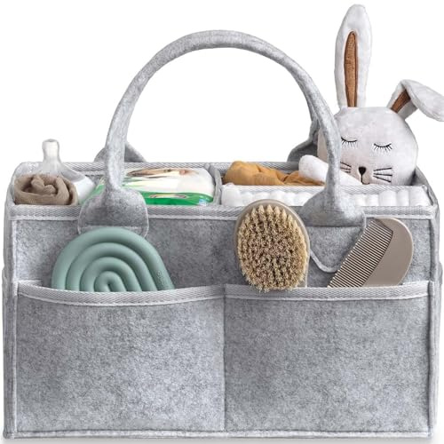 Ferizzia Organiseur de Sac à Langer, Organisateur de Couche Pliable, Organiseur Portable avec Compartiments et Poignées, Cadeau pour Nouveau-né, pour les Couches, Lingettes et Inserts