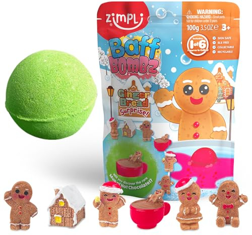ZIMPLI - Large 100g Gingerbread Surprise Baff Bombz, 1 dei 6 giocattoli Gingerbread da collezionare, uno per ogni bomba da bagno, giocattolo da collezione per bambini e bambine