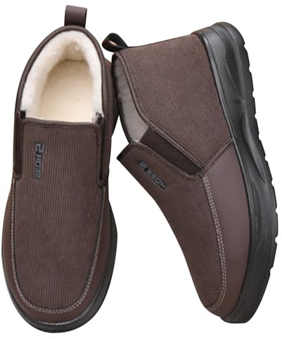 Scarpe invernali da uomo senza lacci, scarpe da neve da uomo, imbottite, antiscivolo, per il tempo libero, scarpe sportive vintage, tinta unita, comode e opache, marrone, 42 EU