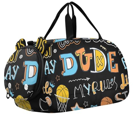 Tanztasche, Sporttasche für Mädchen und Jungen, Basketball-Muster, Kinder-Sporttasche, Ballreise, Reisetasche mit Namen, Wochenendtasche